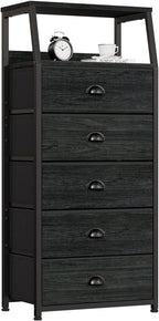 Furnulem Black Dresser with 5 Drawers, Vertical Storage Tower Fabric Dresser for Bedroom, Hallway, Entryway, Nursery, Closet 