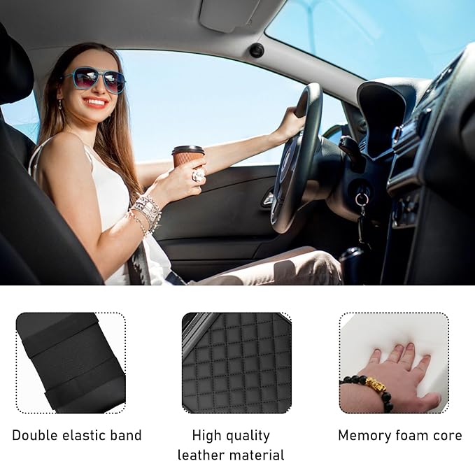 Car Center Console Armrest Pillow, 14"×8.3" Memory Foam Auto Armrest Box Cover with Cup Holder & Phone Holder, Waterproof Leather Arm Rest Protector Cushion, Car Accessories (Diamond Pattern)