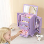 Emfogo Musical Jewelry Box for Girls, Large Kid Music Box with Ballerina for Birthday Bedroom Decor, 5 Layer Girl Jewelry Gif