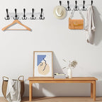Kuhome 2pcs Coat Rack Wall Mount Wooden Hat Rack for Wall Hooks Pine Real Wood Plank 16.9" Old White Coat Hanger with 5 Black