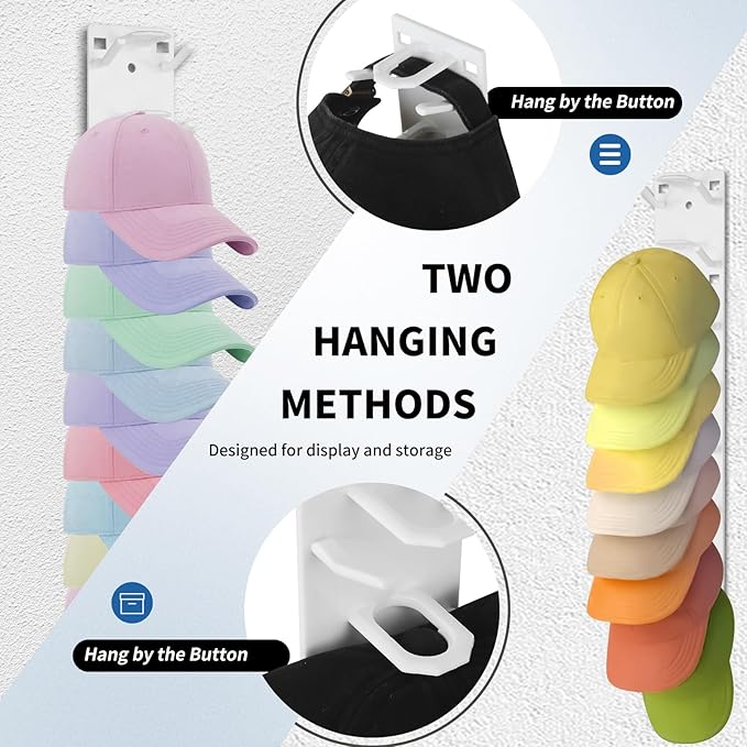 Hat Organizer for Baseball Caps,Hat Rack for Wall to Organize Collections& Reduce Clutter,Strong Adhesive Mount Holds 18 Hats