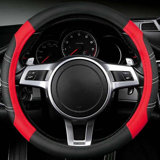 NBTEPEM Customized Auto Car Steering Wheel Cover for Honda Accord, Civic, CR-V, HR-V, Pilot, Microfiber Leather Sport Steerin