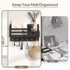 FifthQuarter Key and Mail Holder for Wall, Mail Organizer Wall Mount with 6 Hooks and Storage Drawer, Easy Installation Key R