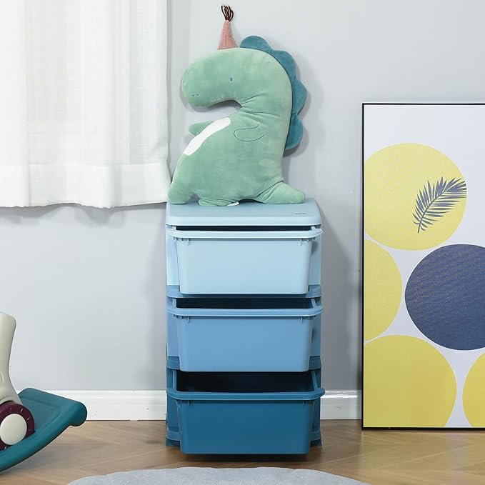 Qaba 3 Tier Kids Storage Unit, Toy Organizers and Storage with 3 Drawer Chest for Kids Bedroom Nursery Kindergarten Living Ro