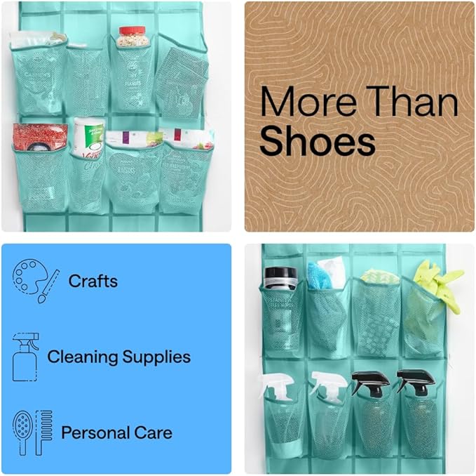 GORILLA GRIP Over the Door Shoe Organizer, 24 Large Breathable Mesh Pockets, Space Saving Hanging Storage Holder, Closet Rack