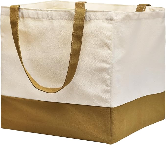 Canvas Reusable Grocery Bags Heavy Duty, 8.3 gal Foldable Large Tote Bag with Handles, Holds 60 lbs Canvas Shopping Bags, 1 Pack