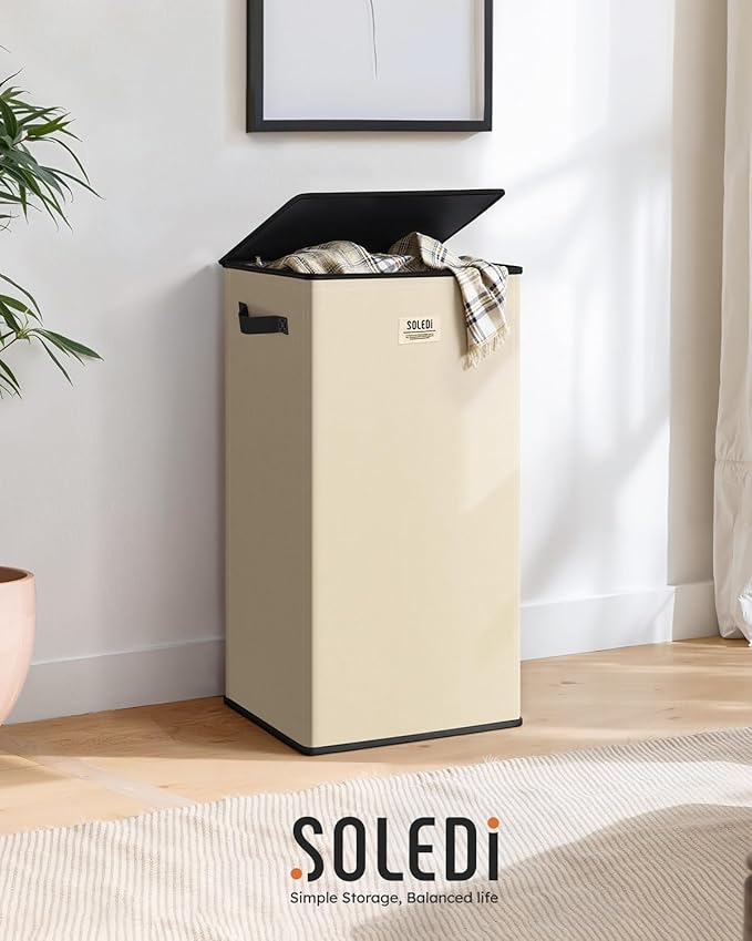 SOLEDI Laundry Hamper with Lid 100L Large & Tall Collapsible Laundry Basket, Clothes Hamper with Bag Removable Easy to Carry,
