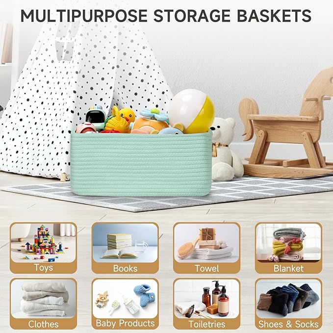 3-Pack Storage Baskets for Organizing | Woven Shelf Toy Basket | Rope Baskets for Gifts Empty | Closet Organizer Bins with Ha
