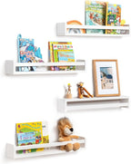 Fun Memories Nursery Book Shelves - Rustic Natural Solid Wood Floating Bookshelf for Kids - Wall Book Shelves for Kids Room (