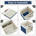 Bagnizer Storage Cubes, 4 Pack Linen Foldable Storage Bins (13 x 13 inch) with Clear Window and Handles, Fabric Organizer for