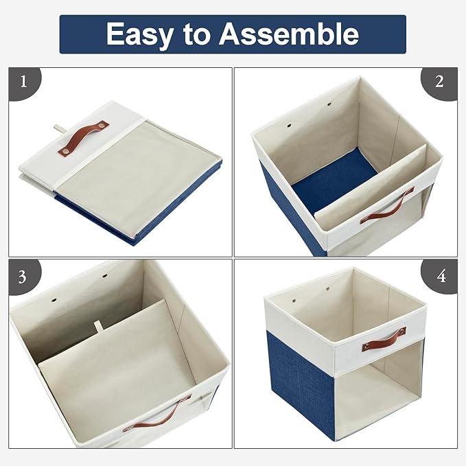 Bagnizer Storage Cubes, 4 Pack Linen Foldable Storage Bins (13 x 13 inch) with Clear Window and Handles, Fabric Organizer for