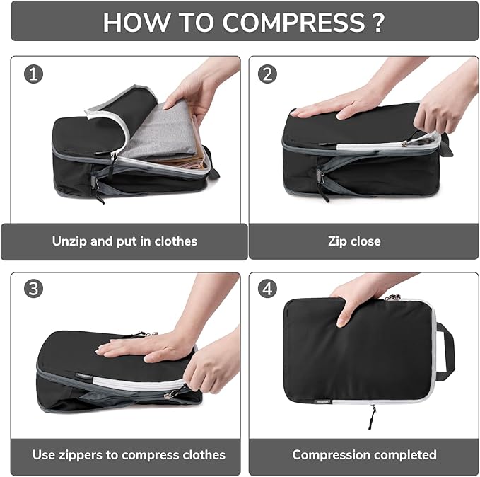 CherryNow Compression Packing Cubes, 7 Set Packing Cubes for Travel, Suitcase Organizers, Luggage Essentials, Travel Bags for