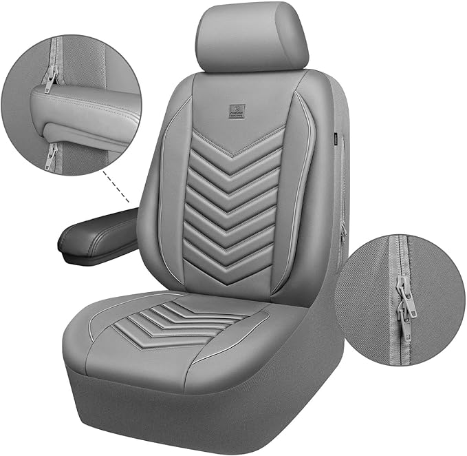 CAR PASS 3D Foam Faux Leather Car Seat Covers Full Set, Waterproof Grey Leather Seat Cover for Cars, Luxury Universal Fit for