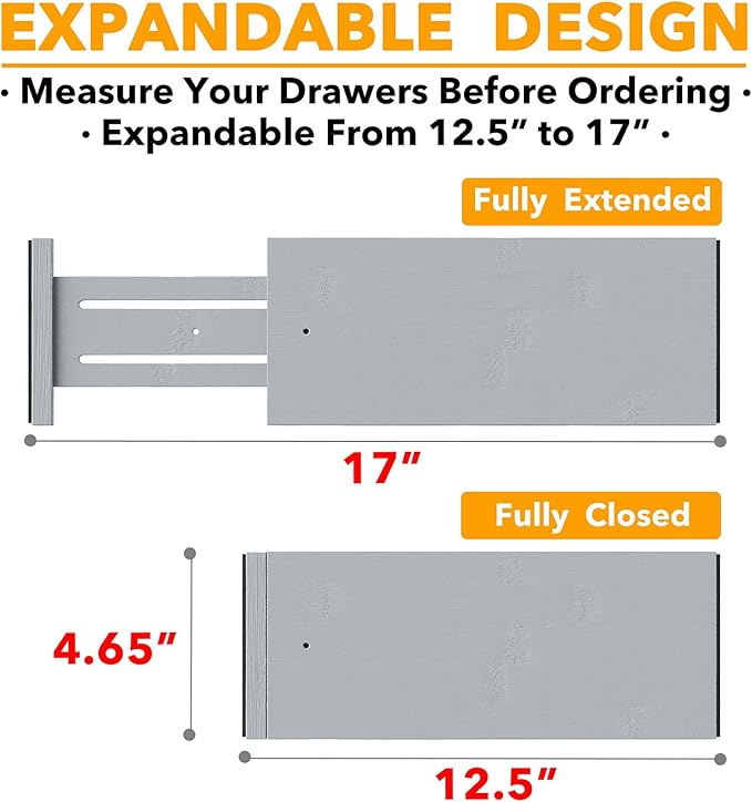SpaceAid Bamboo Dresser Drawer Dividers 6 Pack, 4.65“ High Adjustable 12.5“-17” Drawer Organizers, Expandable Organization fo