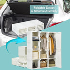 Tangkula Portable Closet Wardrobe, Foldable Clothes Organizer with Cubby Storage, Hanging Rods, Easy Assemble Clothing Storag