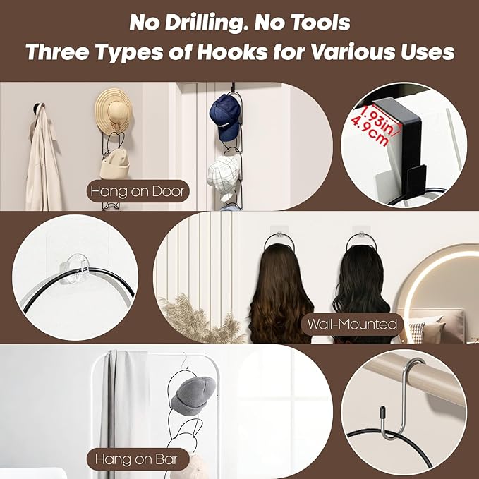 LINFIDITE 10 Pack Hat Rack for wall hat organizer for baseball caps Over Door cap hat hook storage holder hanger display Clos