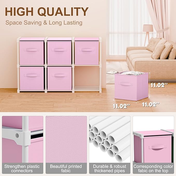 6 Cube Storage Organizer with Shelf Back to School Boxes 11 Inch Toy Storage Bins Closet Organizers Drawers Fabric Dresser fo