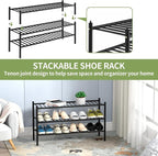 ROMGUAR CRAFT 3-Tier Bamboo Long Shoe Rack, Free Standing Wood Shoe Shelf Storage Organizer for Closet Entryway Stackable 35"