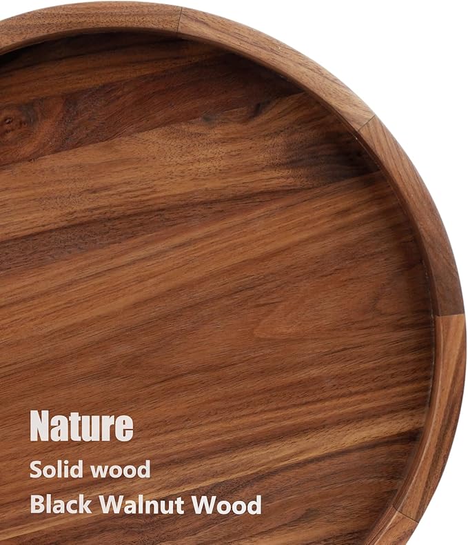 14 Inches Black Walnut Wood Lazy Susan Tray, Solid Wooden Round Kitchen Turntable Rotating Tray