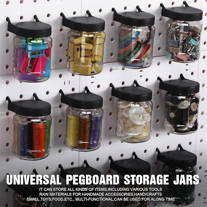 Unittype 20 Set Pegboard Organizer Accessories Peg Boards Jars with Lids Plastic Pegboards Bins Storage Containers Clear Peg 