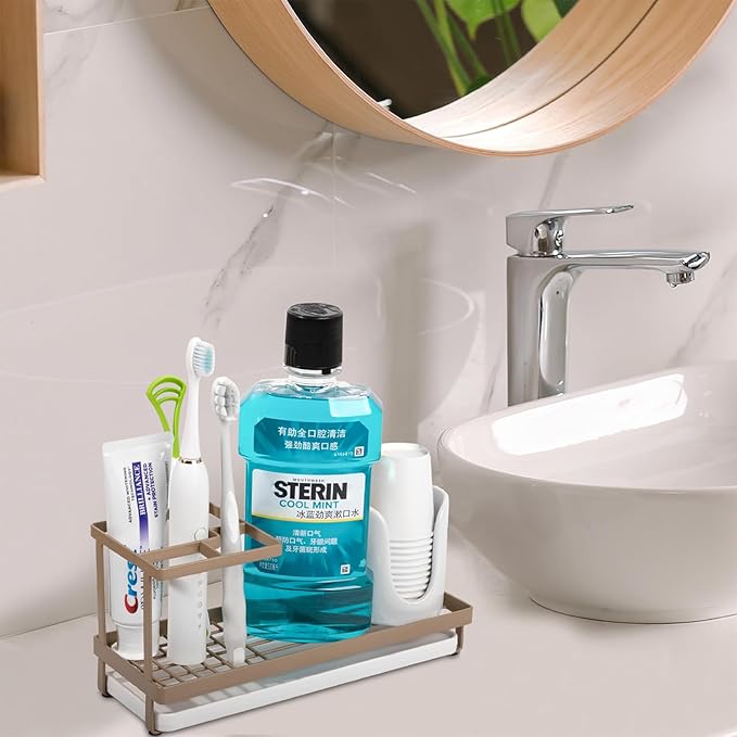 Toothbrush Holders for Bathrooms, Carbon Steel Tooth Brushing Holder Electric Toothbrush and Toothpaste Organizer Bathroom Ac