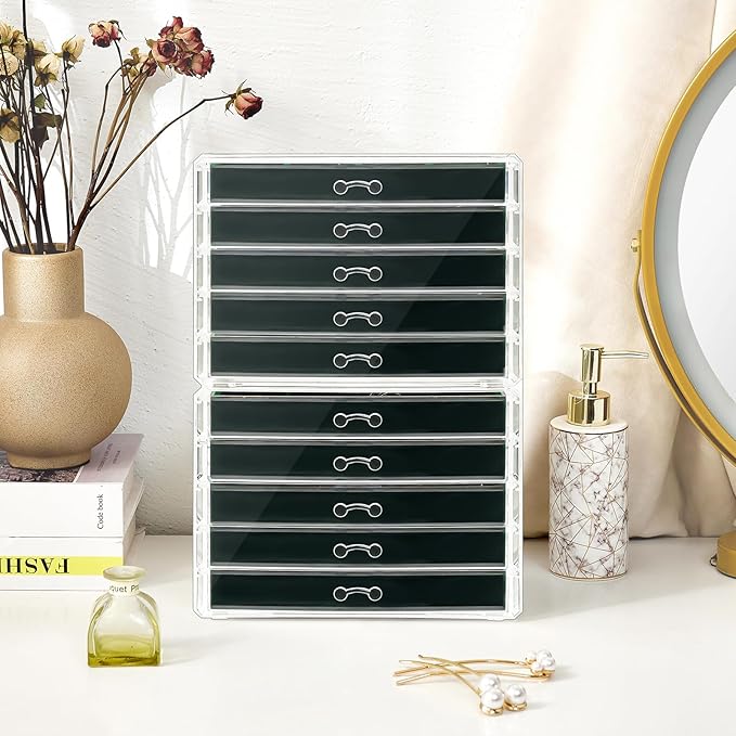 ProCase Earring Holder Organizer Jewelry Box with 10 Drawers, Acrylic Clear Earring Case with Adjustable Velvet Trays for Wom