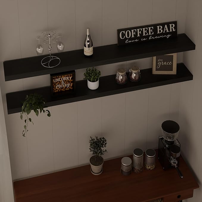 IEO Long Wooden Floating Shelves for Room Wall, Natural Wood Floating Shelves Wall Mounted Kitchen Shelf for Living Room, Bed