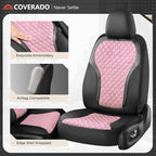 Coverado Car Seat Cover 5 Seats, Leather Seat Covers Full Set, Durable Waterproof Car Seat Protectors, Black and Pink Seat Co