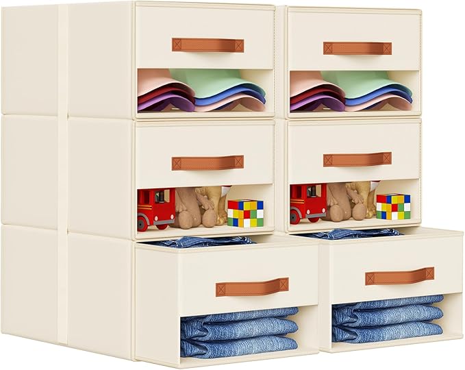 DIMJ Closet Organizers and Storage - Fabric Bins with Drawers for Closet Foldable Clothes Organizers with Clear Window, Stack