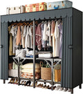 Gray Large Portable Armoire Wardrobe Closet with Foldable Clothing Wardrobe 25MM Steel Pipe Metal Frame Clothes Rack,One Piec