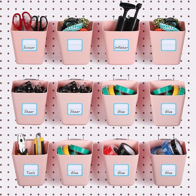 Namalu 12 Pack Pegboard Storage Bins with Labels and Hooks Bulk Peg Board Organizer Accessories Hanging Cup Organizer Pegboar