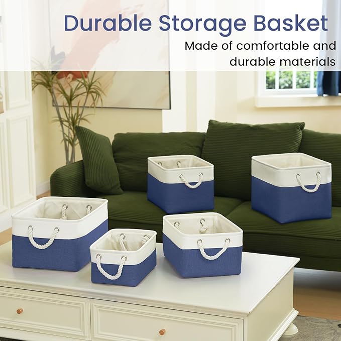 Storage Baskets for Shelves 13.8x9.8x6.7 Inch, Foldable Fabric Storage Bins with Handles, Small Storage Baskets for Organizin