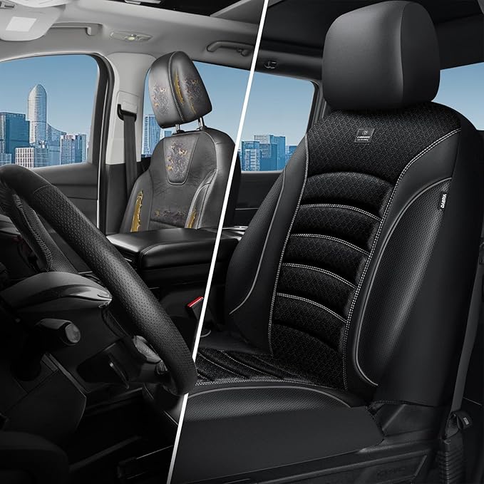 CAR PASS Comfortable 3D Foam Mesh Leather Car Seat Covers Front, Air Cool Mesh Breathable Front Seat Covers for Car, Universa