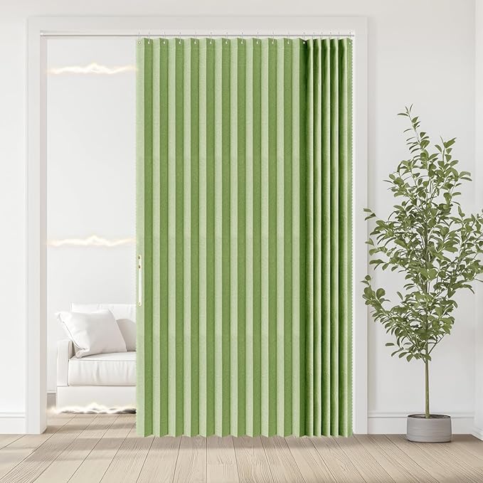 Jilron Accordian Door Curtain, 100% Blackout Folding Magnetic Doorway Curtains,Linen Style Closet Doors,for Room Divider,Priv