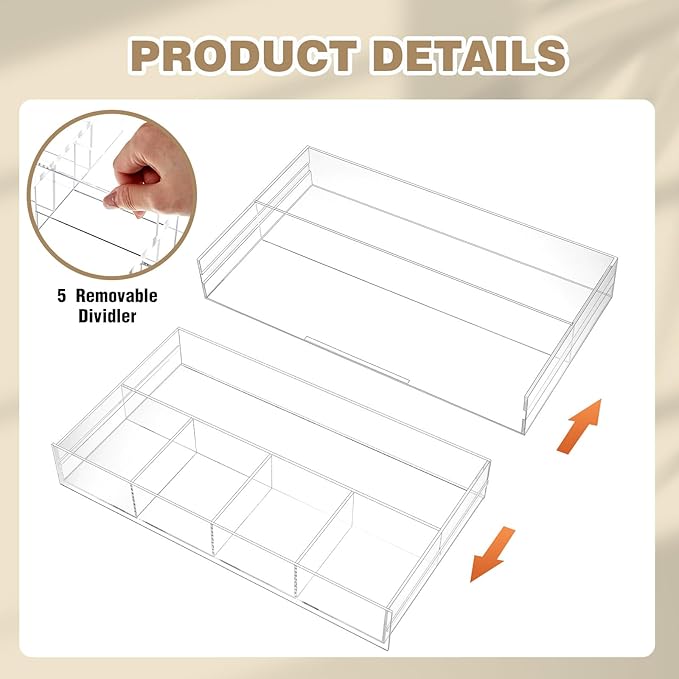 2 Pcs Acrylic Desk Drawer Organizer Maximum 11.8 x 17 x 1.9 Inch Expandable Drawer Organizer Trays with 7 Adjustable Compartm