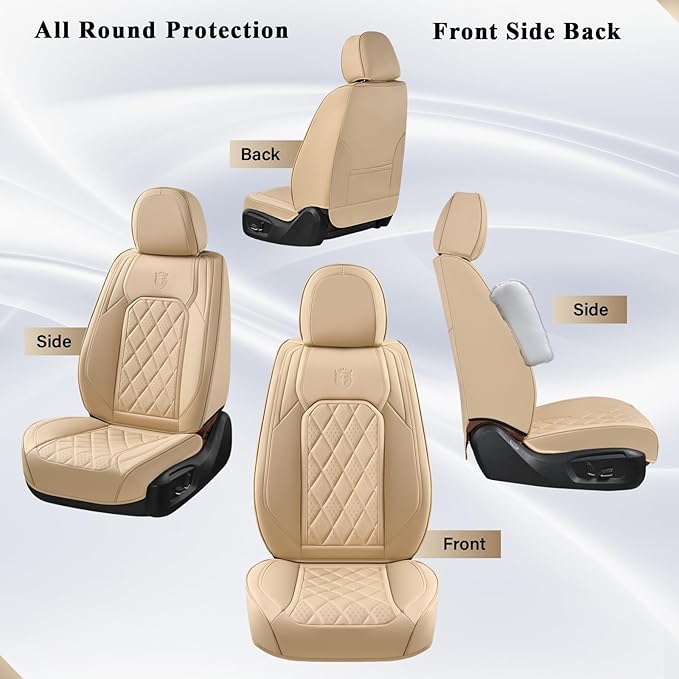 Coverado Car Seat Covers Full Set, Luxury Faux Leather Waterproof Seat Cover, 5 Seat Universal Seat Covers for Cars, Front an