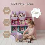 Humble Crew 9-Bin Toy Organizer – Forever Natural White/Pink/Purple/Aqua Plastic Bins, 3-Tier Storage Solution for Kids' Play