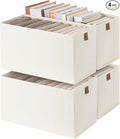 StorageWorks Small Storage Bins, Fabric Storage Bins, Narrow Baskets for Shelves with PU Handle, Perfect for Clothes, Towels,
