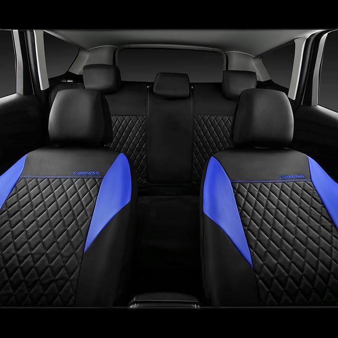 CAR PASS Leather Seat Covers-Universal Quilting Car Seat Cover with 5mm Composite Sponge Inside,Airbag Compatible,Front and R