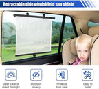 2PCS Car Side Window Sun Shade for Baby/Kids- 18"×14" Retractable Roller Car Window Shade with Suction Cups - Blocks Heat and UV Rays Glare Protection- Baby Travel Accessories for Cars (White)