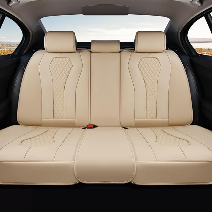 Coverado Automotive Seat Covers, Back Car Seat Cover, Rear Seat Cover, 3-Pieces Luxury Car Seat Cushion, Beige Seat Cover Sea