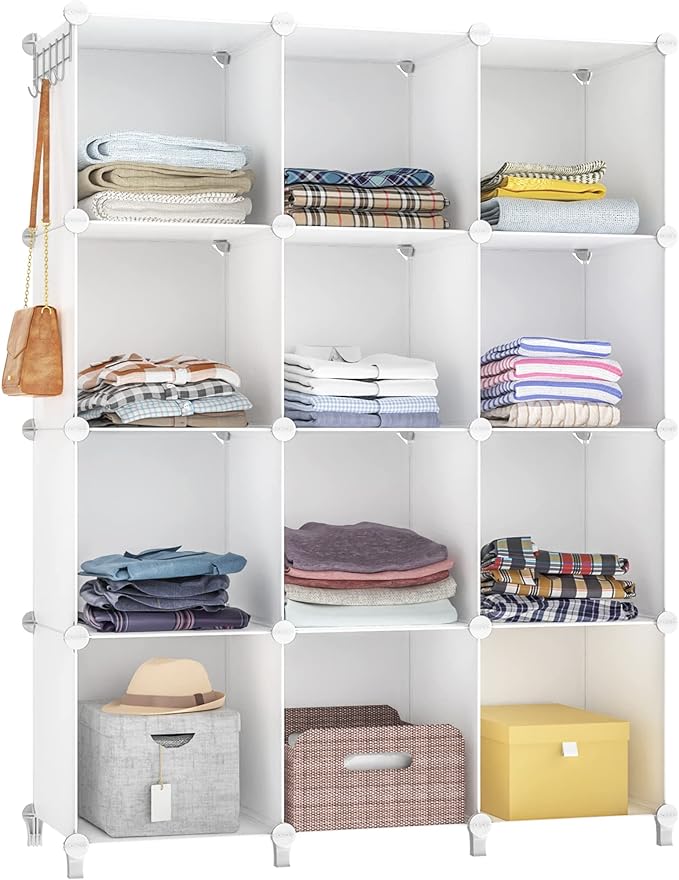 HOMIDEC Closet Organizer, 12-Cube Closet Organizers and Storage, Portable Closet Shelves, Clothing Storage (White)