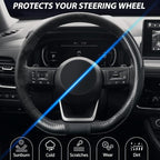 SEG Direct Flat Bottom Steering Wheel Cover Carbon Fiber, D Shaped Car Wheel Cover 14 1/2-15 in. (37-39 cm), Black Microfiber