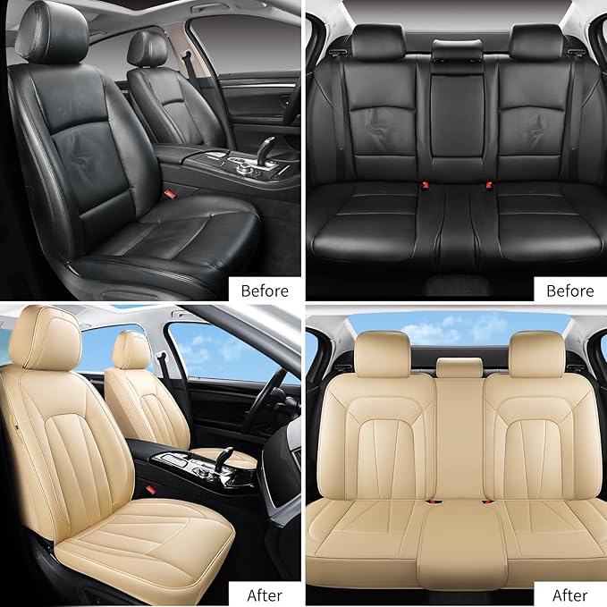 Car Seat Covers Full Set,Breathable and Waterproof Faux Leather Automotive Seat Covers for Cars,Luxury Universal Fit Seat Cov