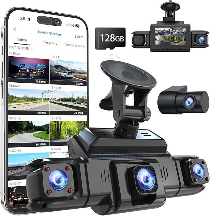 360 View 4 Channel Dash Cam Front and Rear Left Right Inside Camera for Cars, GPS and 5G Band WiFi, Night Vision, 160 Wide An
