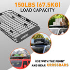 WILDROAD Roof Rack Cargo Basket, Upgraded 4” Fence Car Roof Basket with Extension, 64"x 39"x 4" Universal Car Top Luggage Holder Carrier Basket Fits for SUV Truck Cars