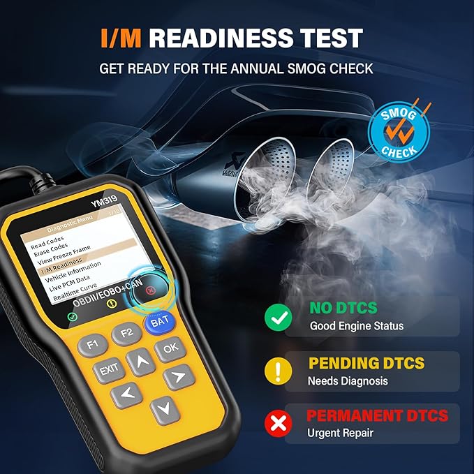 BluSon YM319 OBD2 Scanner Diagnostic Tool with Battery Tester, Check Engine Fault Code Reader with Live Data, Cloud Printing,