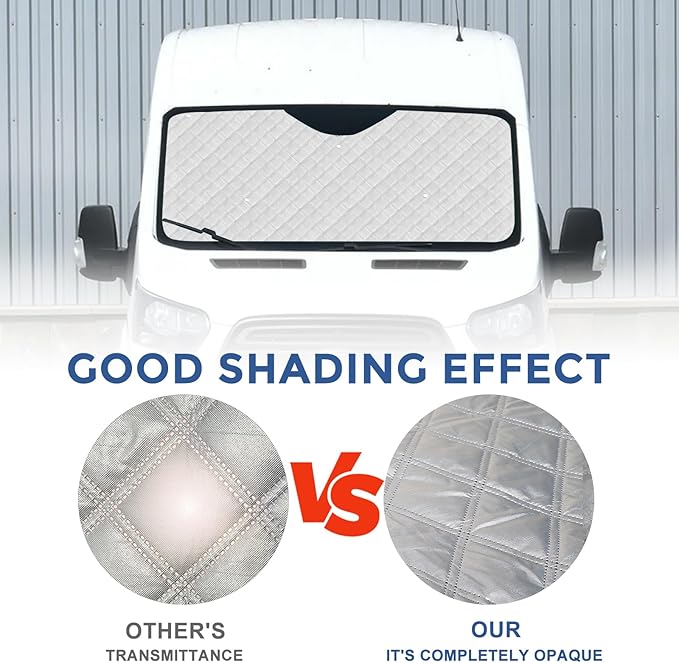 Ford Transit 2015-2023 Sun Shade 3-Piece Set - Custom Fit Windshield & Front Side Window Sunshades | Heat Reflective UV Blocker Privacy Cover for Transit T150 T250 T350 T350HD Van