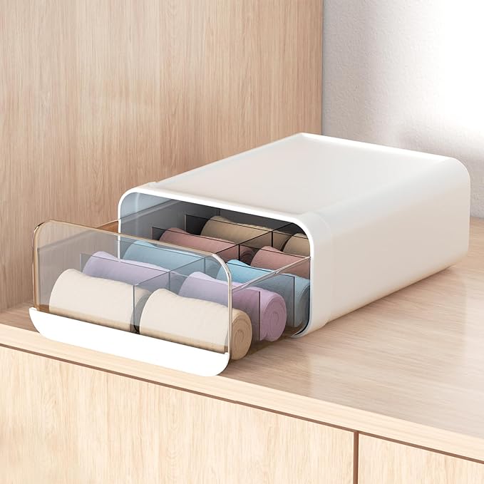 Underwear Organizer Drawer, 10 Cells Plastic Sock Underwear Storage Drawer, Stackable Closet Organizers and Storage Box for B