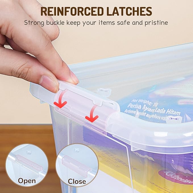 GAMENOTE 6 Quart Storage Bins with Lids,12 Pack Transparent Plastic Latching Box for Classroom & Kids Toy Storage,Clear Stack